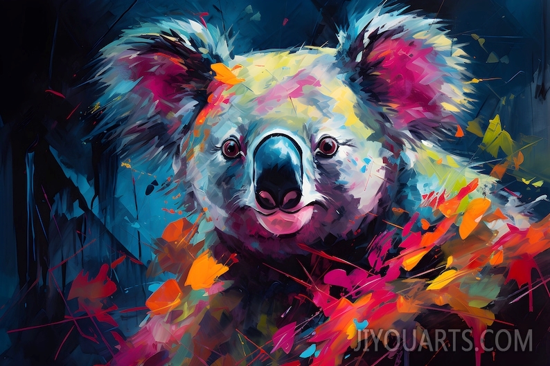 Colorful Koala Bear Oil Painting Print on Framed Canvas Home Wall Art Decor