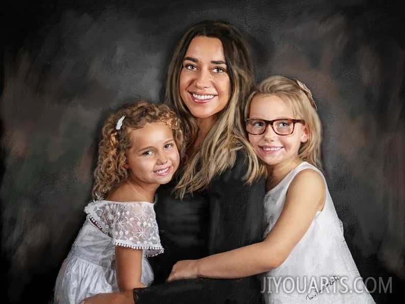 Custom Family Oil Handpainted Portrait on canvas, Add Loved Ones from Photos