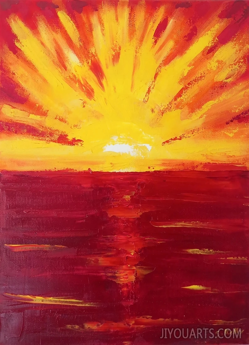 Crown sun, canvas oil painting wall art ooak original oil painting