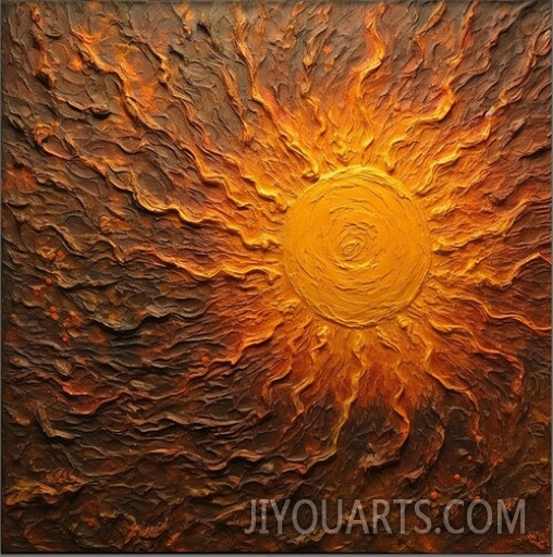 Sun Rays, Sun 100% Handmade, Textured Painting, Abstract Oil Painting