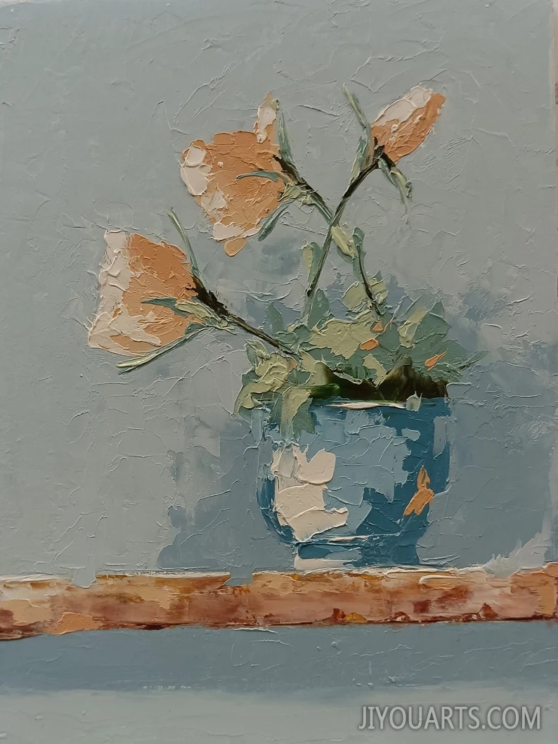 Small original still life with flowers，Oil painting