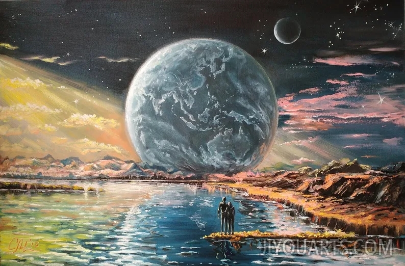 Art commission Painting on canvas oil painting Space painting original art Night sky painting Galaxy painting fantastic planet Star art