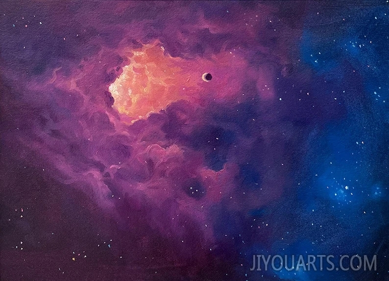 Space Art, Galaxy, Nebula, Stars, Framed original Oil Painting