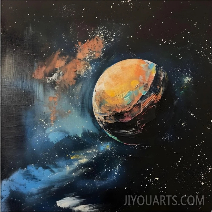 Vintage Colorful Planet In Space Oil Painting Print on Canvas, Galaxy, Colorful Outer Space Art, Astronomy Wall Art