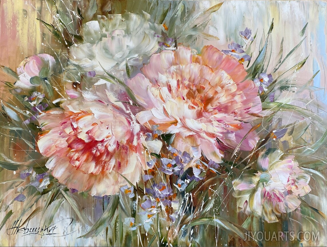 Peonies Oil Painting Original Art Work Pink Flowers Painting Canvas Peony Wall Art Flower Oil Painting