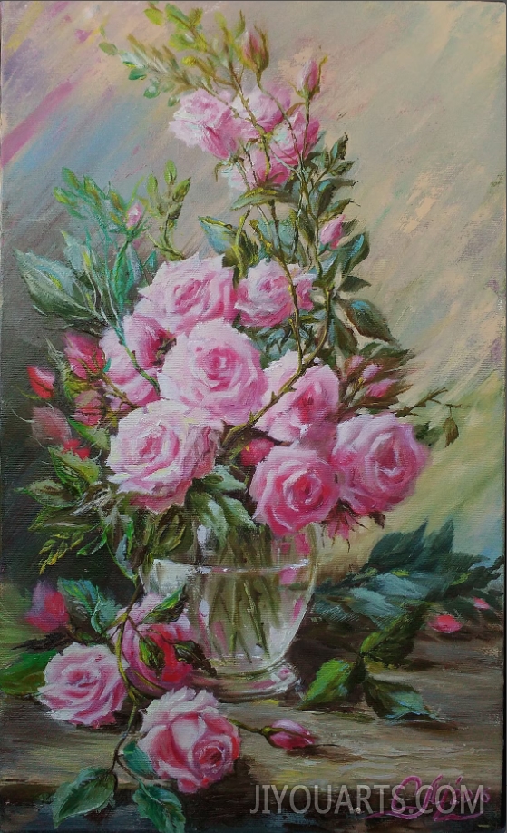 Pink Rose flowers oil painting original Rose painting Still life oil painting on canvas pink decor Floral painting original Pink flowers art