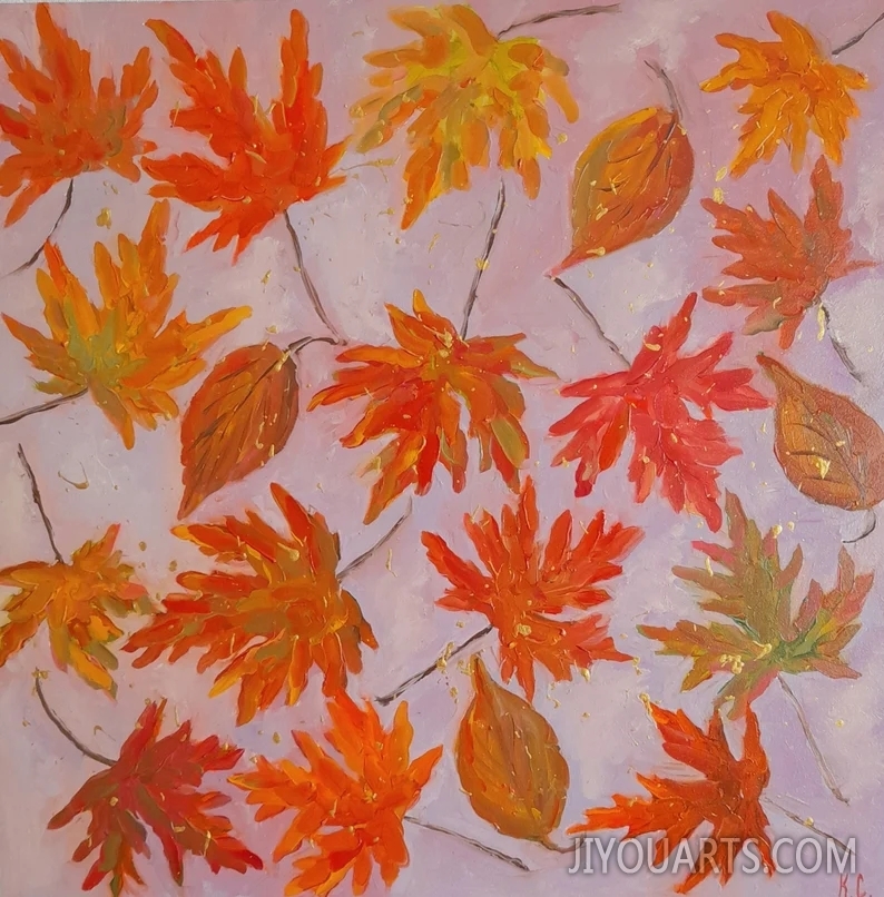 Maple Leaf Wall Art, painting botany leaves, maple leaf oil painting, Autumn Leaves, Fall Leaves, Autumn Decor picture of botanist