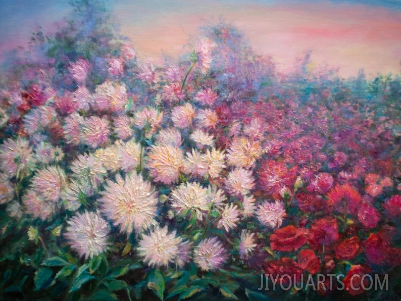 Painting Flowers Canvas Original Meadow Landscape Oil Large Wall Decor Asters Roses Autumn Floral field Impressionist Art