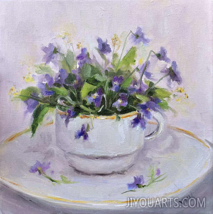 Violets Original Oil Painting, Christmas Unique Gift, Purple Bouquet Artwork, Ukrainian Modern Art