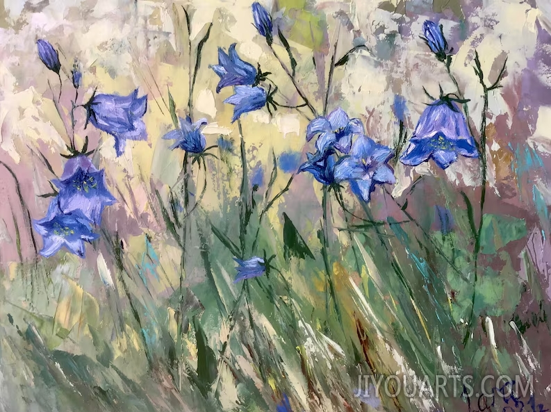 Wildflowers Original Handmade Abstract Impasto Oil Painting Bluebells Exclusive Artwork