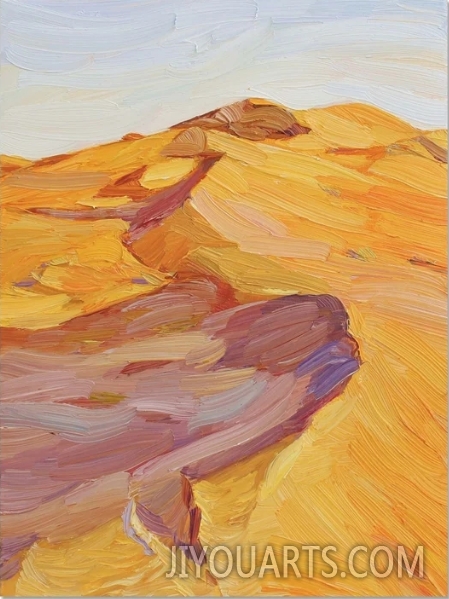 Desert oil painting, morning in desert painting, Dune, landscape textured art